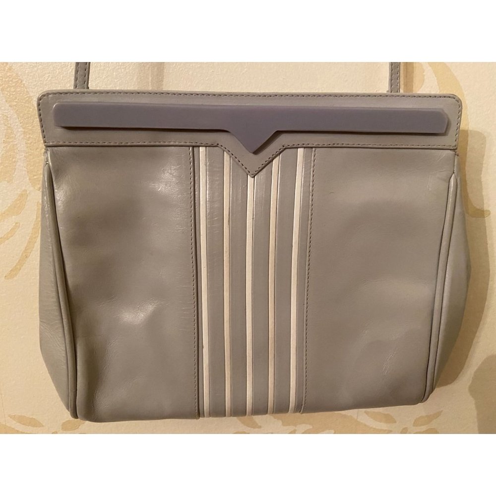 Vintage Barbara Bolan Gray & White Leather Handbag